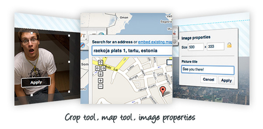 Crop tool, map tool, image properties