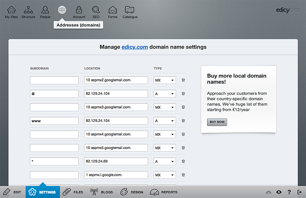 Edicy DNS manager